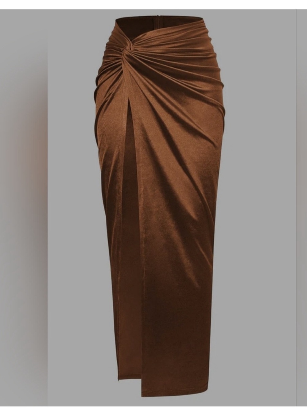 Twist-Front Brown Maxi Skirt